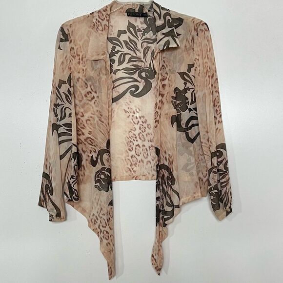 Picadilly Fashions Open Front Waterfall Jacket Large Collared Sheer Rayon Canada - Picture 1 of 7